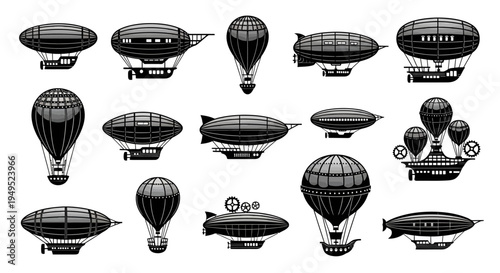 Vintage Airships and Blimps Collection: Steampunk Fantasy Aircrafts