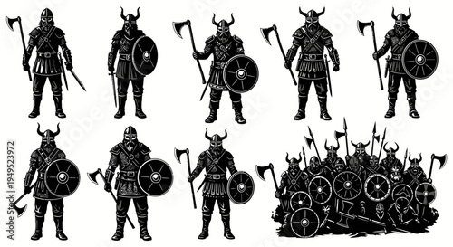 Viking Warriors Collection: Axe-Wielding Norsemen in Battle Armor