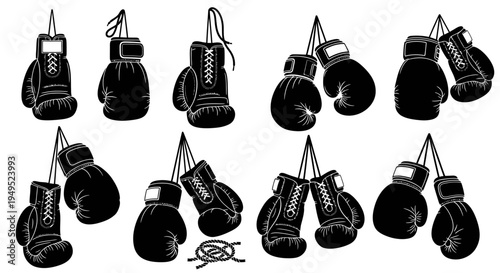 Vintage Boxing Gloves Hanging Collection Illustration