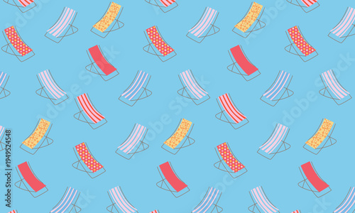 Blue background seamless pattern with sun loungers