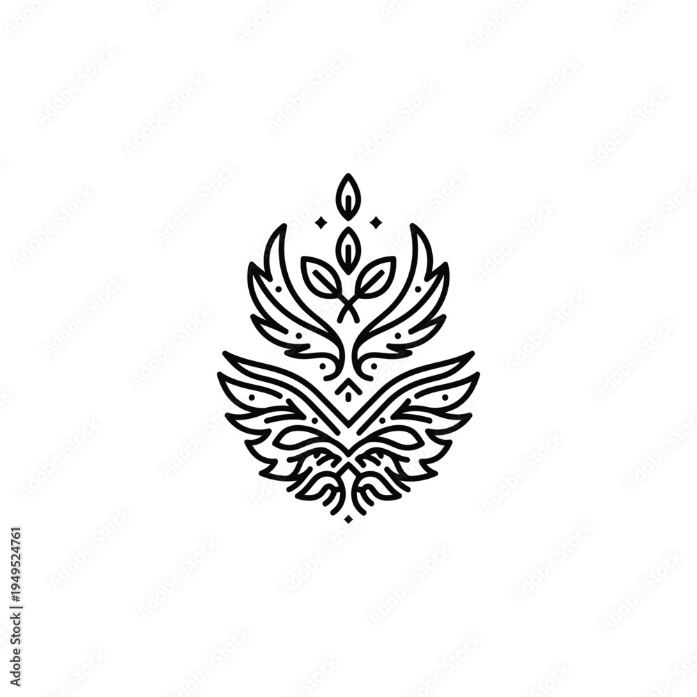 Fototapeta premium Detailed Black Line Art Floral Emblem.