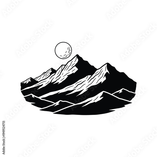 Black and white mountain range landscape.