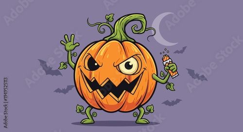 Cartoon Halloween Pumpkin Character Design.