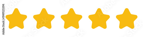 Unique stylized five golden stars, creative 5-star rating icon. Abstract gold star rating symbol.