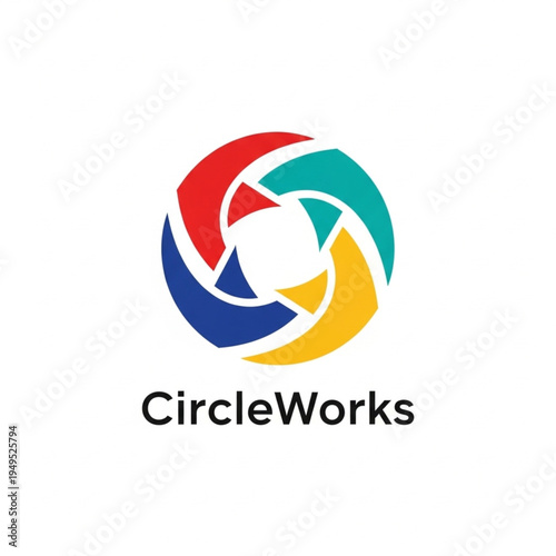 Free Download Colorful abstract circular logo design resembling a camera aperture or rotating shapes with the text CircleWorks below. - GFXLoad