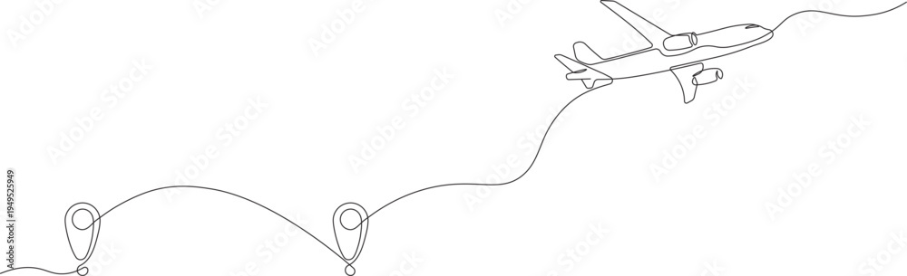 Obraz premium Airplane paths and points in the image form a single continuous line. The concept of global travel business and international airlines with roads in a simple linear style. Doodle illustration