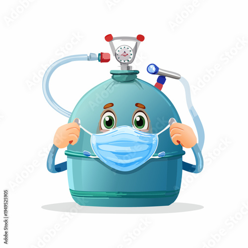 Cartoon oxygen tank wearing mask