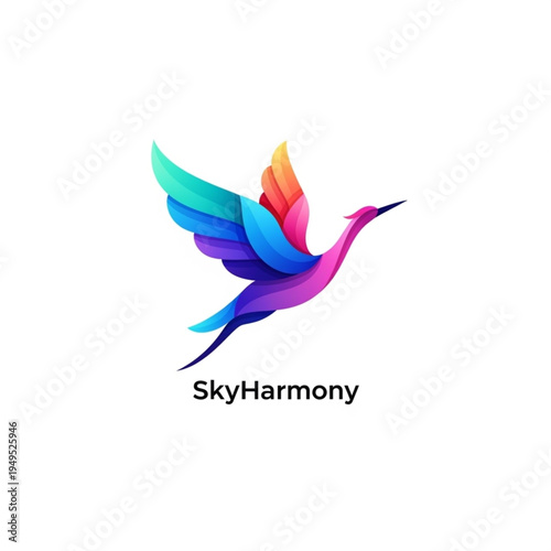 Colorful gradient flying bird logo design, abstract soaring creature in vibrant hues, perfect for branding and icons.