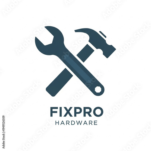 Minimalist logo design featuring crossed wrench and hammer icons for hardware repair or construction business