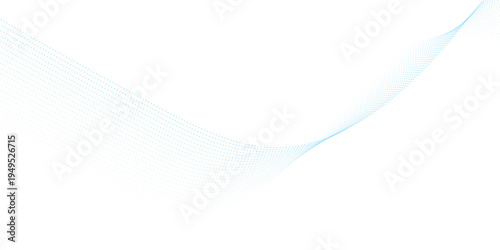 Blue abstract flowing particle wave with dotted gradient mesh lines, minimal futuristic soundwave technology background isolated on clean white for modern digital design