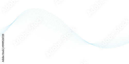 Abstract light blue dotted particle wave with flowing curves and gradient mesh halftone pattern, modern technology soundwave style background for banner poster and presentation