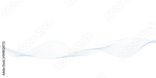 Light blue flowing dotted wave background with particle curves and halftone gradient mesh pattern, minimal modern technology soundwave design for banner and presentation