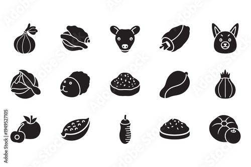 Collection of black and white food icons