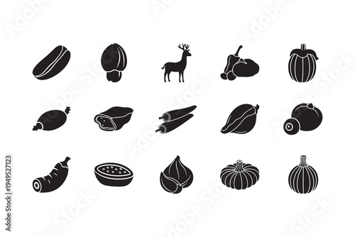 Collection of various fruits and a deer silhouette