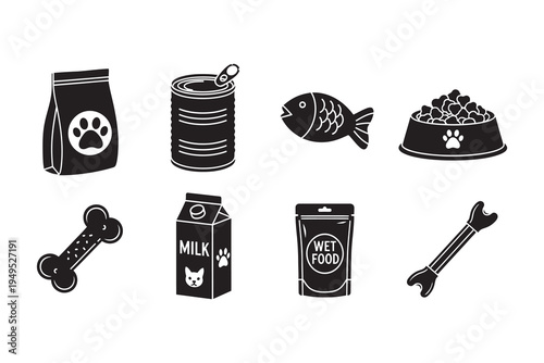 Black and white dog themed icons and objects
