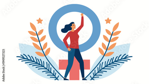 A confident woman reaching for success in a vibrant and dynamic illustration