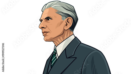 A cartoon illustration of a mature businessman in a suit looking serious