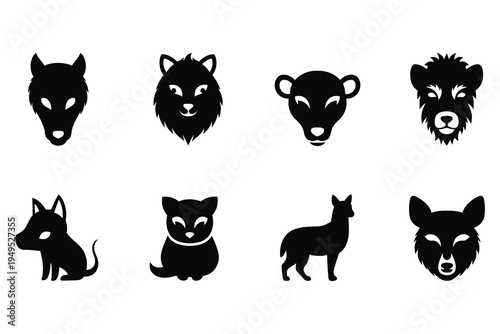 Collection of eight animal silhouettes featuring various species