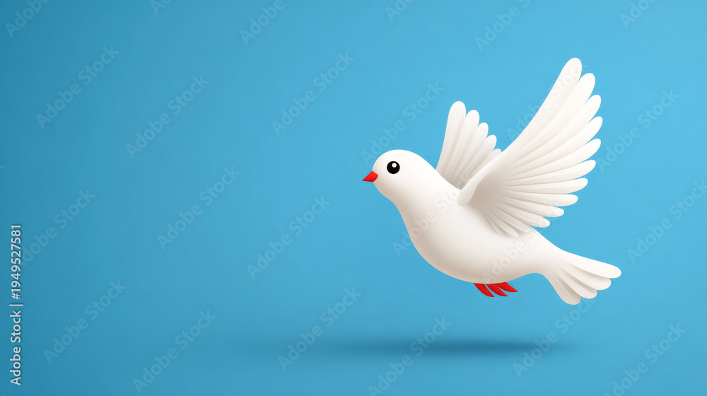 Fototapeta premium White dove in flight on blue background