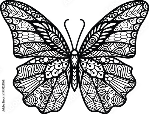 Beautiful abstract zen butterfly isolated on transparent background. Vector illustration.