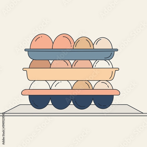 Stackable egg storage trays in fridge with eggs