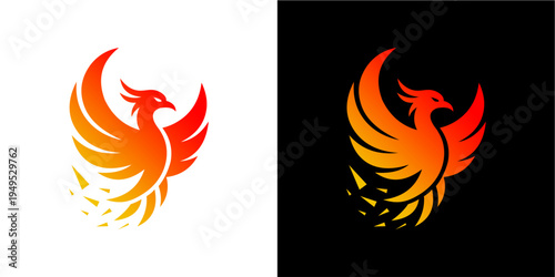 A vibrant and dynamic phoenix bird logo, rendered with powerful, upward-sweeping wings and a fiery orange to red gradient, symbolizes rebirth, strength, and resilience. This mythical creature design, 