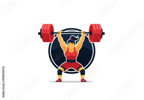 Strong female weightlifter performing an overhead barbell lift demonstrating strength and determination
