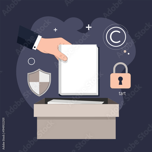 Business executive hands protect copyright and intellectual property rights