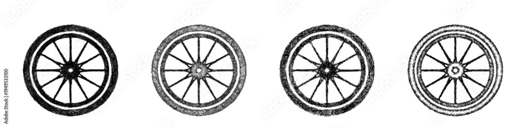 Fototapeta premium Sketch bike wheel icon design set