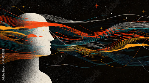 Abstract balance of calm mind and chaotic data streams, emotional resilience in digital age metaphor