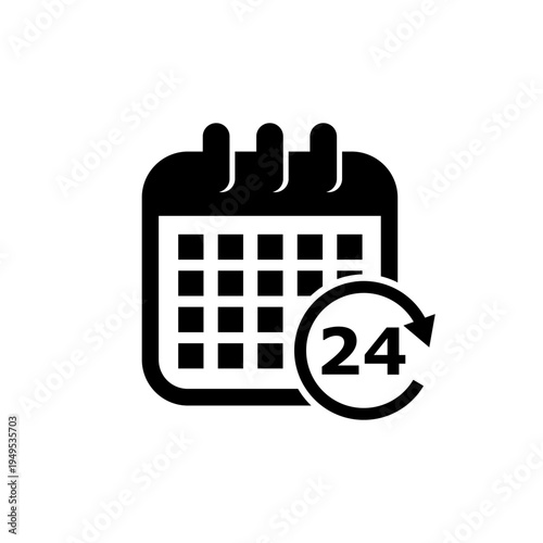 Clean 24 hours calendar symbol indicating round-the-clock service, daily availability, and continuous business operations.