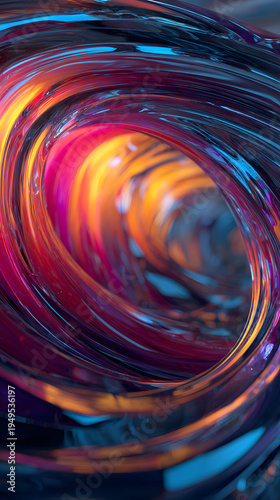 abstract tunnel made of colorful liquid glass waves twisting into infinity, vibrant reflections, futuristic digital art wallpaper