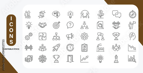 Teamwork Line Icon Set. Business People Outline Icons Collection for Work Group, Human Resources, Meeting, Partnership and Success. Vector Illustration.