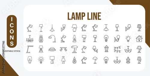 Light Bulb Line Icon Set. Idea Lamp Symbol Collection in Flat Style. Vector Illustration.