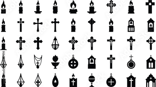 Collection of Christian symbols and icons on white background
