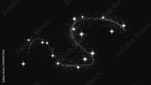 Silver glittering confetti wave and stardust