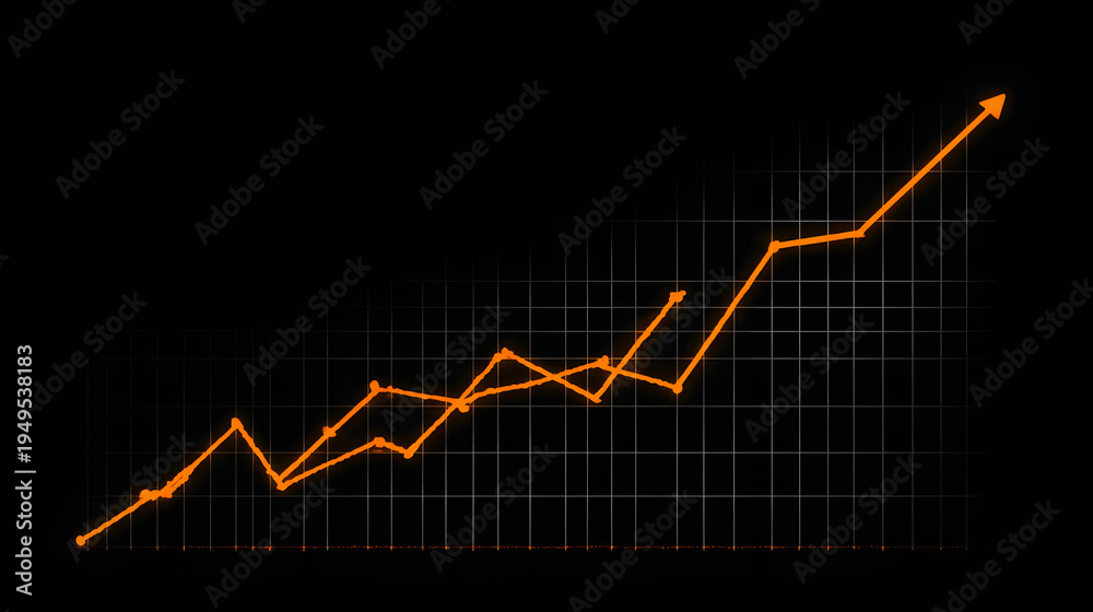 Fototapeta premium an orange line chart with no labels where the orange line is consistently going up over the length of the chart against a black background