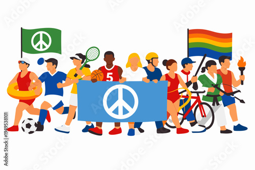 Vector Poster of Peaceful Sports Parade with Diverse Athletes