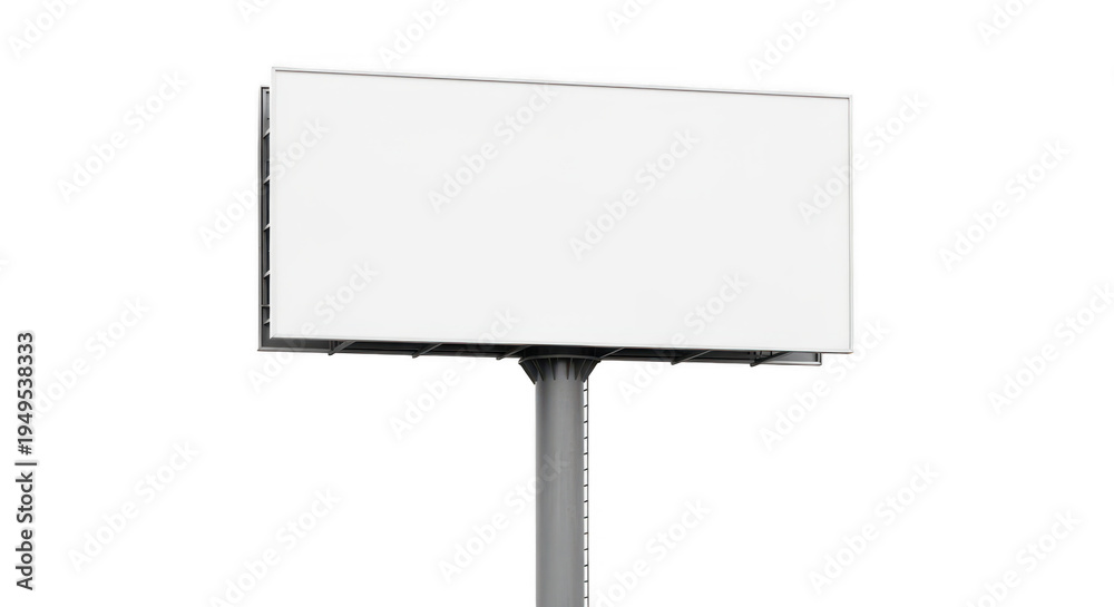 Obraz premium Large rectangular billboard standing on a single metal pole isolated on transparent background,png