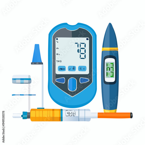 
Healthcare Diabetes Management Concept – Blood Sugar Test and Insulin Tools
