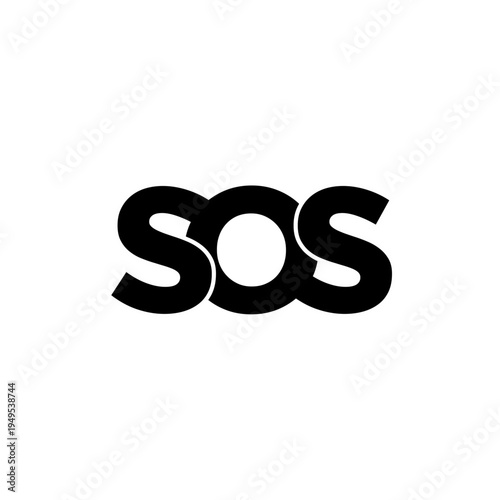 Bold Black SOS Distress Signal Graphic Icon on White Background