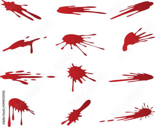 A collection of blood splats and speckles for artwork compositions and textures