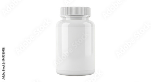 Empty plastic pill bottle standing upright against a plain background isolated on transparent background,png