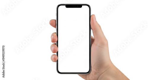 A hand holding a smartphone with a white background isolated on transparent background,png
