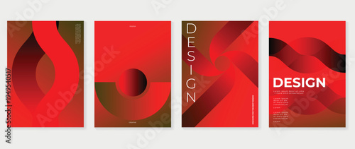 Modern gradient poster background vector set. Abstract cover template with red monotone perspective geometric prism shape. Ideal design for social media, cover, banner, flyer.