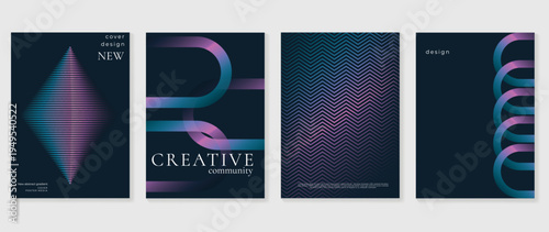 Modern gradient poster background vector set. Abstract cover template with monotone perspective geometric prism shape. Ideal design for social media, cover, banner, flyer.