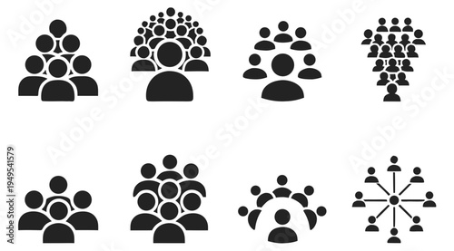Collection of Minimalist Silhouette Vector Icons Representing People and Teams