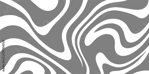 Seamless gray and white abstract background featuring a wild zebra stripe pattern with wavy animal skin textures for nature-inspired vector art and wallpaper design