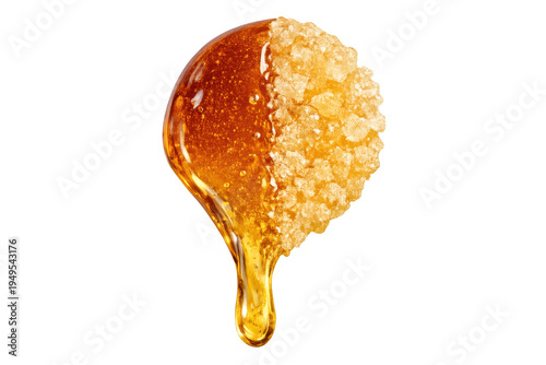 Golden honey dripping over crystallized brown sugar