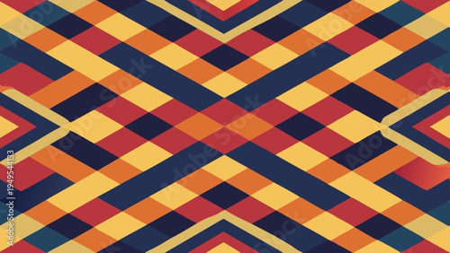 Colorful geometric pattern with diagonal stripes and symmetric layout
